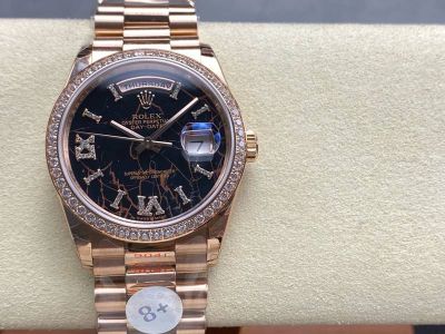 8+ Factory Rolex Replica Diamond Bezel Day-Date Gold steel Case White diamond diameter 36mm Watch